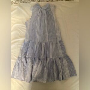 Calvin Klein  Blue and White Striped Cowl Neck Dress Size 8